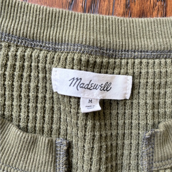 Madewell green split kneck waffle knit long sleeve shirt in medium - Picture 4 of 11